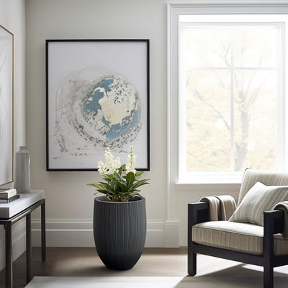 Kante Large Round Bullet Black Concrete Planter 21.7" Tall, Outdoor - color: Black, size: 21.7 Inch Tall