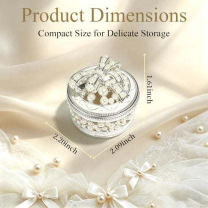 Metal Enamel Pearl Bow Jewelry Box Mini Trinket Storage Gift for Jewelry - color: Round