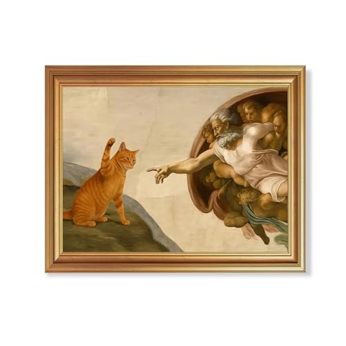 Fantasy Artists Divine Feline Encounter Gold Framed Wall Art, Easy to Hang Fade Resistant Religious Art Prints, Modern Angel & Cat Painting for Bedroom, Living Room, Bathroom, Home Office, 8x10 inch - color: Jesus Cat, size: 10"L x 8"W