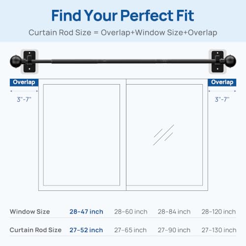 ENJOYBASICS Curtain Rods No Drilling for Renter, 28-47" Adjustable, Black - color: Black, size: 27-52"