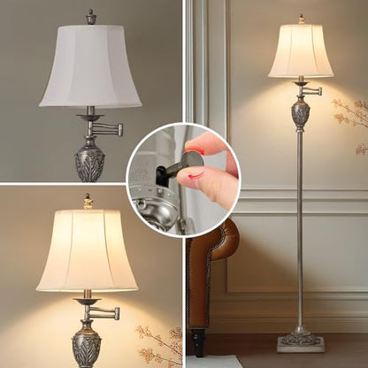 Traditional Floor Lamp with 350° Swing Arm,3 Color Temperatures,Silver - color: Antique Silver-11