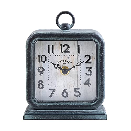 NIKKY HOME Vintage Table Clock, Shelf Desk Top Clock Battery Operated Rustic Design, Chic Home Decor for Fireplace Mantel, Desktop, Countertop - Antique Turquoise