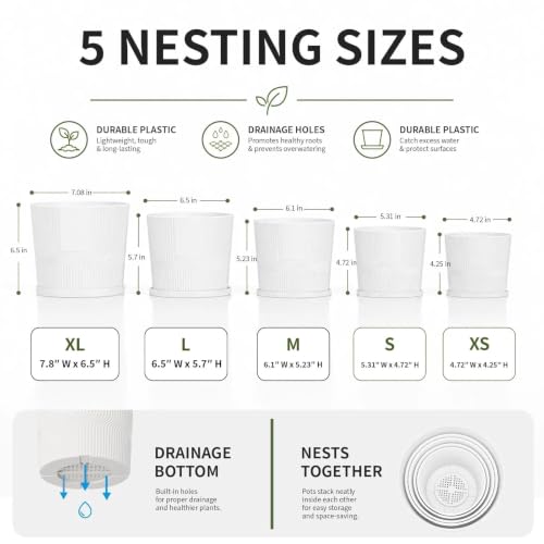 2 Plant Pots Indoor,4.8''+5.5'' Small Flower Pots with Saucers & Drainage - color: White, size: 4.8''+5.5''