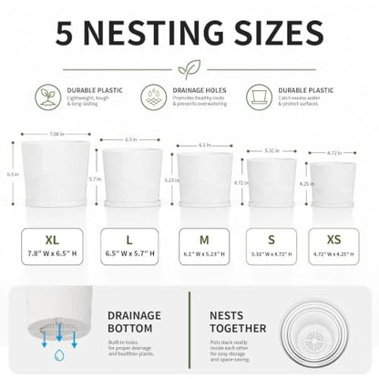 2 Plant Pots Indoor,4.8''+5.5'' Small Flower Pots with Saucers & Drainage - color: White, size: 4.8''+5.5''