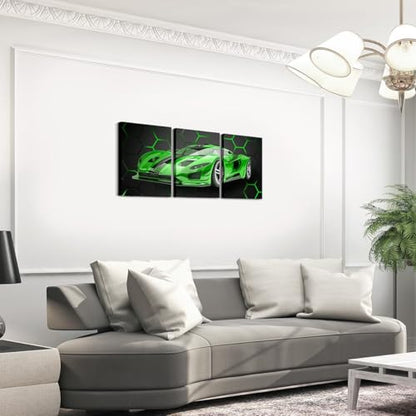 Feelyou Race Car Wall Art 12" x 16" x 3 - color: Jungle Green