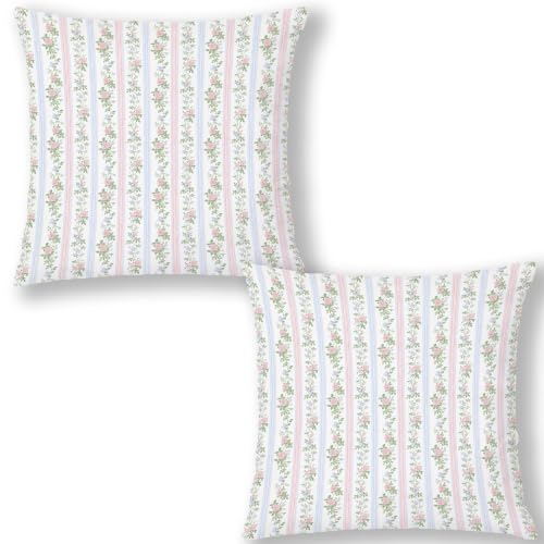 Pink and Blue Rose Floral Striped Pillow Covers 18x18 Set of 2 - color: Blue and Pink 4, size: 18" x 18" (Pack of 1)