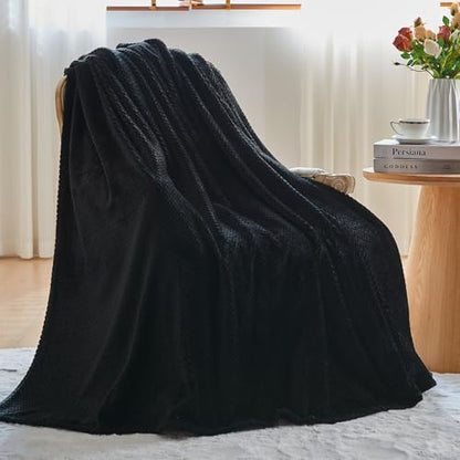 NEWCOSPLAY Fleece Leaves Pattern Twin Blanket, Black, 60"x80" - color: Black, size: Twin(60"x80")