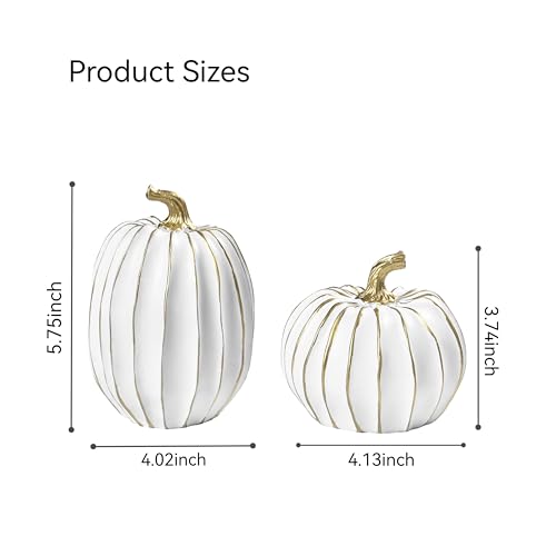 FESTGLOX Fall Pumpkin Decor, 2Pcs Resin Thanksgiving Fake Pumpkin Figurines - color: White-2pcs