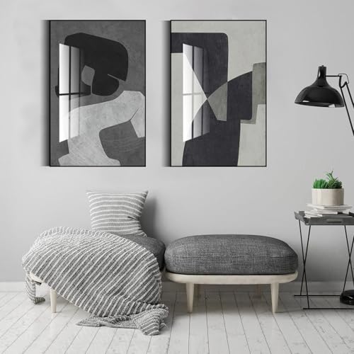 QKF 3Pcs Black White Gray Abstract Geometric Crystal Framed Canvas Wall Art - color: Black, White, Dark Gray, size: 16" X 24" X 3 pieces