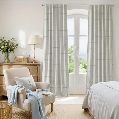 NICETOWN 100% Blackout Grey Plaid Curtains for Bedroom, W52xL84, 2 Panels - color: Grey, size: 52"W x 84"L (Pack of 2)