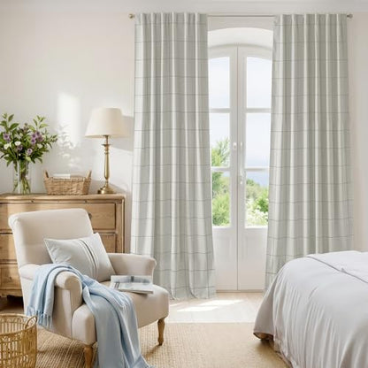 NICETOWN 100% Blackout Grey Plaid Curtains for Bedroom, W52xL84, 2 Panels - color: Grey, size: 52"W x 84"L (Pack of 2)