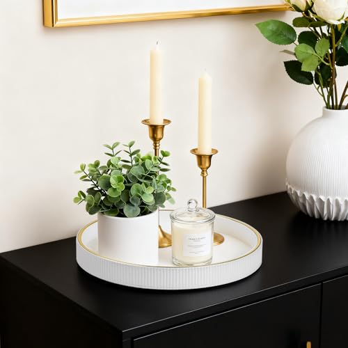 Round Decorative Tray Coffee Table Tray Nightstand Desk Organizer - color: White