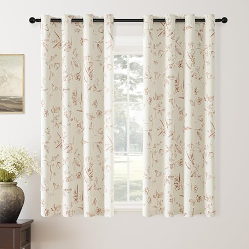 ChrisDowa 100% Blackout Floral Curtains 63 Inches Long 2 Panels,Brown/Beige - color: Brown on Beige, size: 52"W x 63"L (Pack of 2)