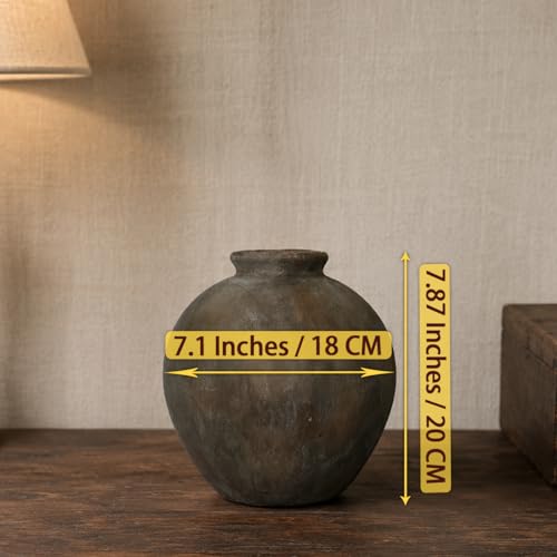 Rustic Farmhouse Ceramic Vase, 7.9 Inch, Terracotta Decor, Brown - color: Brown