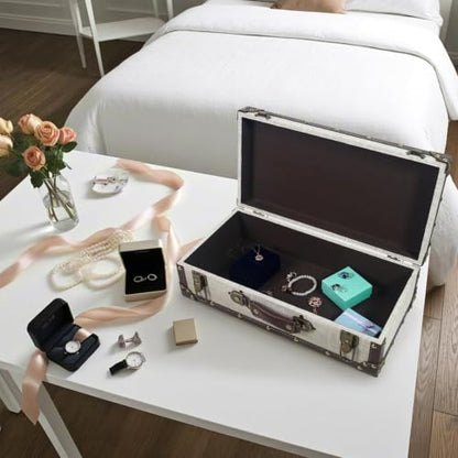 DreamsEden Small Wooden Keepsake Box with Handle, Linen-Fabric Surface