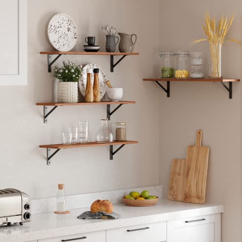 DINZI LVJ Long Wall Shelves, 31.5" Wall Mounted Shelves with Metal Brackets - color: Rustic Brown, size: 31.5 Inch