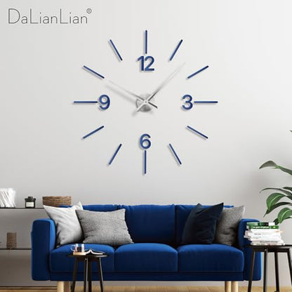 DIY Wall Clock, 3D Mirror Effect, Adjustable up to 65 in, Blue - color: Blue