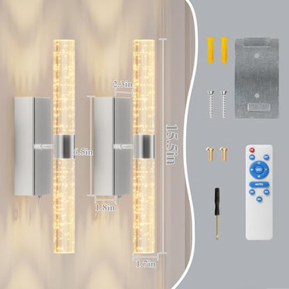 camuucci Battery Operated Wall Sconces Set of 2, Rechargeable Wall Lights - color: Silver, size: 15.3 Inches