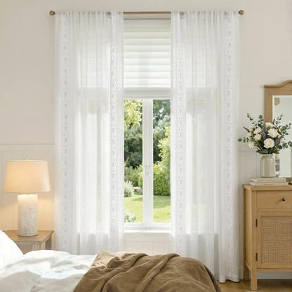 jinchan Floral Linen Curtains, Back Tab 54x96 Inch, 2 Panels White - color: S | Off White, size: 54"W x 96"L (Pack of 2)