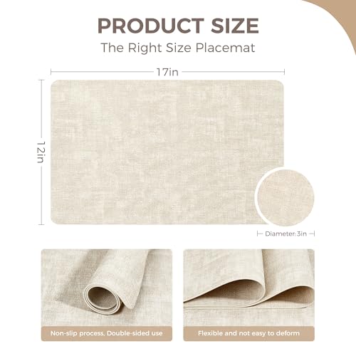 NCUE Vinyl Placemats Set of 6, 17"x12" Wipeable Place Mats with Coasters - color: Beige, size: Set of 6