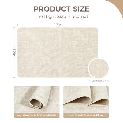 NCUE Vinyl Placemats Set of 8, 17"x12" Wipeable Place Mats with Coasters - color: Beige, size: Set of 8
