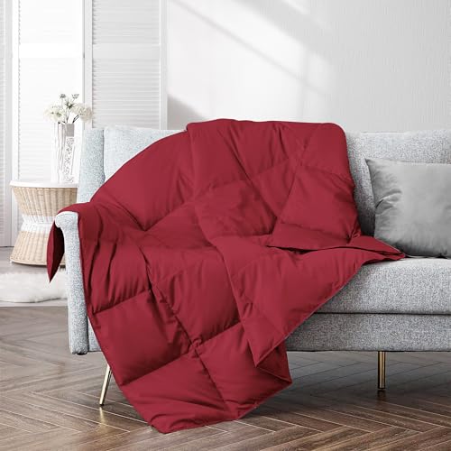 puredown® Soft Feather Down Throw Blanket Lightweight Packable Couch Throw for Indoor and Outdoor Use, Throw 50"X70", Wine - color: Red, size: Throw