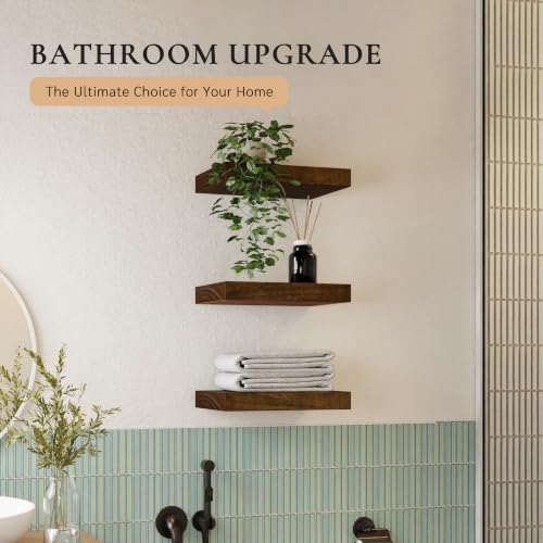 16" Wall Floating Shelves, Set of 3, Walnut Finish - color: Walnut, size: 3T16IN