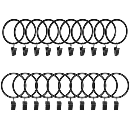 Lansian 20 Pack Curtain Rings with Clips Hooks 2 in Diameter Rustproof - color: Black, size: 2"Inner Dia, 20Pack