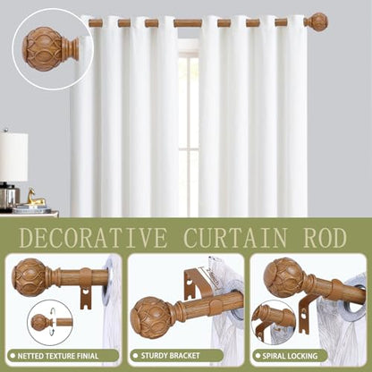 TANGWIN Wood Curtain Rods for Windows 28 to 48 Inch(2.3-4Ft),1 Inch Adjustable Curtain Rod,Heavy Duty Curtain Rods,Wooden Netted Texture Finial Drapery Rods,Single Window Curtain Rod 18-45",Brown Wood - color: Wood, size: 18-45" & 1pack