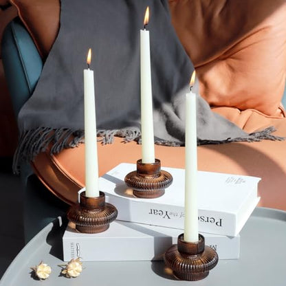 VOHO 6pcs Brown Candlestick Holders, Fall Amber Candle Sticks Holder Decor - color: Brown