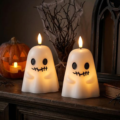 GenSwin Ghost Halloween Flameless Candles Battery Operated LED with Timer - color: 2-Ghost