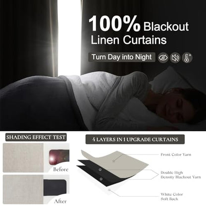94 Inch Long Blackout Curtains 2 Panel Set, Pleated Boho Farmhouse Curtain for Living Room/Bedroom Darkening/Thermal/Noise Reduction Textured Flax Linen Drapes Hook&Rings Included (50"x94"x2 Natural) - color: Natural Linen, size: 50"W x 94"L (Pack of 2)