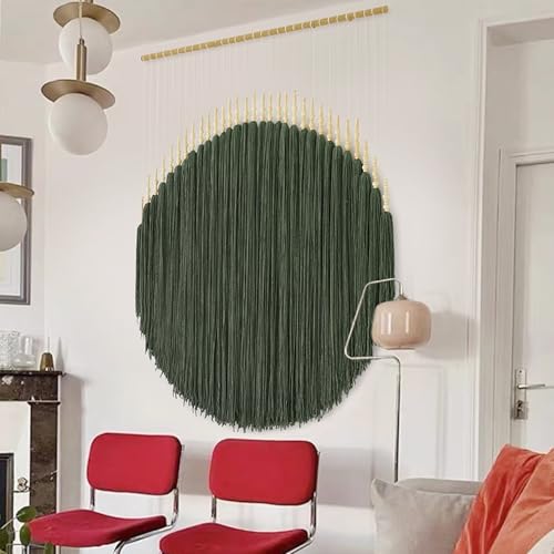 Large Macrame Wall Hanging Green Boho Decor Yarn Fiber Art 39"W*55"L | Handmade Wall Hanging, Lightweight Wall Decor, Entryway Decoration, Geometric Wall Art, Modern Home Style, Boho Accent - color: Mud green