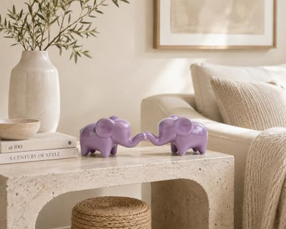4 Inch Purple Ceramic Elephant Figurines Set of 2 - color: Purple