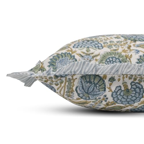 Ridhi Asparagus Green Floral Block Print Throw Pillow Covers 18 x 18 Inch - color: Asparagus Green, size: 18" x 18" (Pack of 2)
