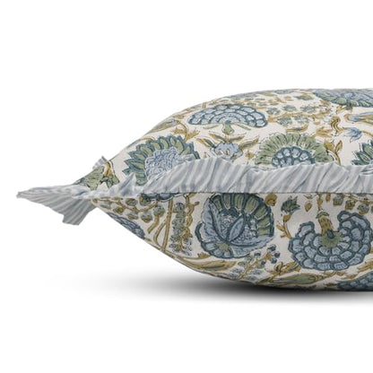 Ridhi Asparagus Green Floral Block Print Throw Pillow Covers 18 x 18 Inch - color: Asparagus Green, size: 18" x 18" (Pack of 2)