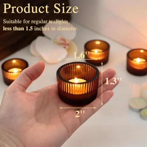 24 Pack Amber Tealight Candle Holders, Glass Votive Candle Holders - color: Amber, size: 1.3" x 2"