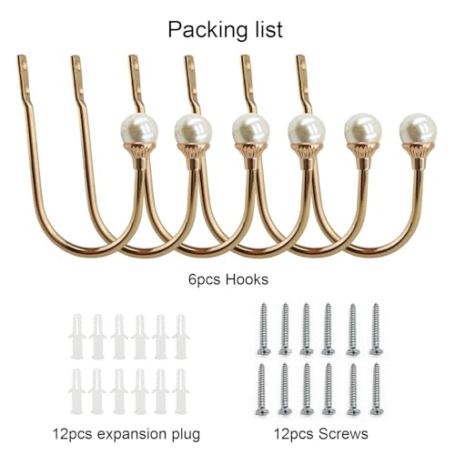 COCIVIVRE 6 Pack Curtain Holdbacks Wall Mounted Curtain Tiebacks Hooks - color: Gold, size: 6 Pack