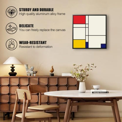 lzhewall Mondrian Style Wall Art, Abstract Geometric Painting, Black Frame