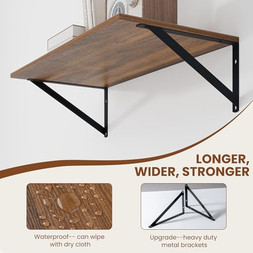 Heimlove 24W x 12D Deep Floating Shelves Set of 2 Walnut - color: Walnut With Black Metal Bracket, size: 24Wx12Dx5.8H