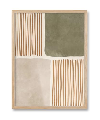 HesenDot Natural OAK Wood Abstract Geometric Framed Wall Art,12x16in - color: Sage Green Shapes
