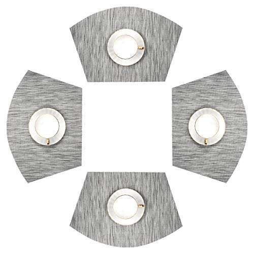 SHACOS Round Table Placemats Set of 4 Wedge Placemats Heat Resistant Woven Vinyl Table Mats Wipe Clean (4, Silver Gray) - color: Silver Gray