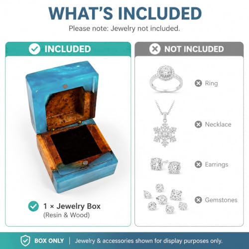Wedding Ring Box for Proposal with Single Slot, Handcrafted, Made of Wood and Resin, Wedding Ceremony, Jewelry Organizer - color: Light Blue
