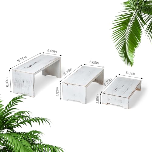 DAOYOUSKY Set of 3 Wooden Rustic Cupcake Stand for 24 Cupcakes, Stepped Wood Display Stand for Weddings, Tiered Party Buffet Table Display Nesting Riser for Food , Dessert, Cookie, Craft Show, White - color: White