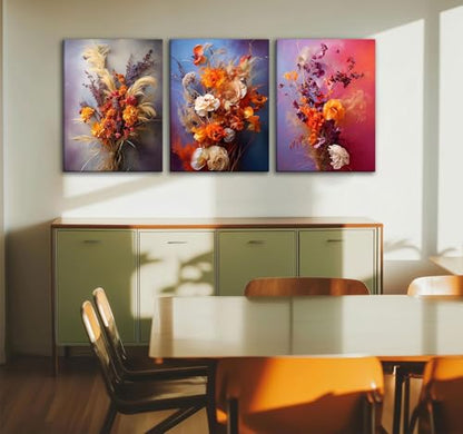CHTEXA Boho Dried Flower Canvas Wall Art, 3 Piece Gallery Wrapped, 16x24 - color: Dark flowers and grasses-5, size: 16x24inch
