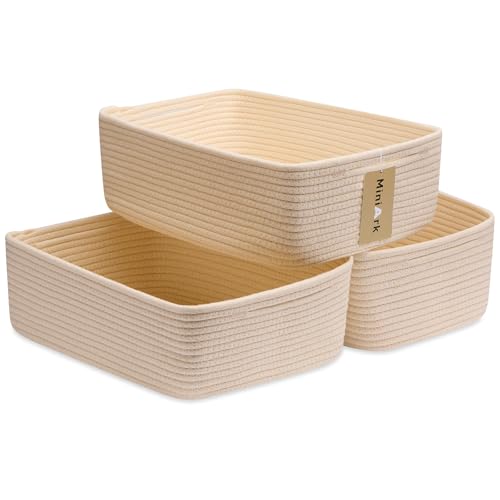 MiniArk Large Shallow Organizing Baskets 15x11x5.1 Inches - Rope Woven Storage Bins for Bathroom, Shelves, Cube Closet, Beige 3 Packs - color: Beige, size: 3pcs-L15×W11×H5.1"