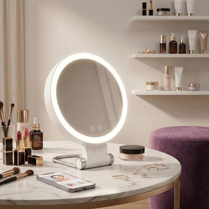 Travel Makeup Mirror with Lights-1/30X Magnifying Rechargeable Double-Sided
