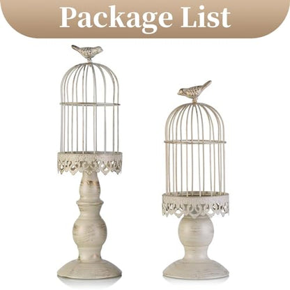 Sziqiqi Birdcage Candle Holders Decorative Set of 2，Distressed Ivory