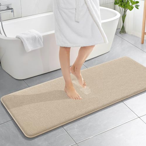 OLANLY Memory Foam Bathroom Runner Rugs 59x20, Absorbent Long Mat, Beige - color: Beige, size: 59" X 20"