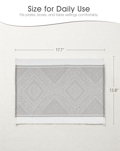 Placemats Set of 6, 13.8 x 17.7 Inch, Polyester, Jacquard Woven - color: Polyester-13.8 X 17.7inch-light Gray